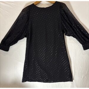 Lilly Pulitzer Black Swiss Dot Dress Size 6 Sheer Puff Sleeve Metallic Silk